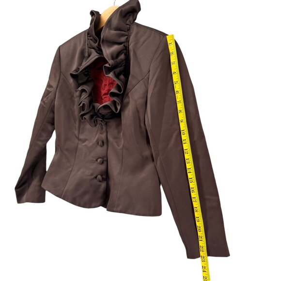 Vtg BlackTie Oleg Cassini Blazer Jacket Womens Ruffle Collar Button Front Size 8 - Picture 9 of 12